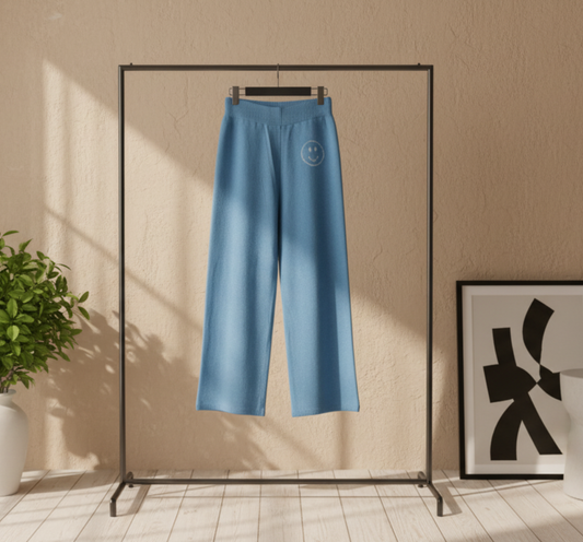 Cozy Sky-Blue Knit Lounge Trouser