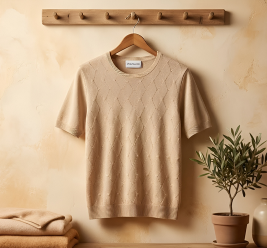 Beige Textured Knit -Short Sleeve Top