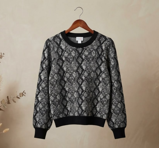 Black & Grey Diamond Pattern Knit Sweater