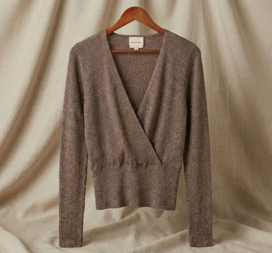 Rose Gold Glitter Wrap-Style Knit Top for Women