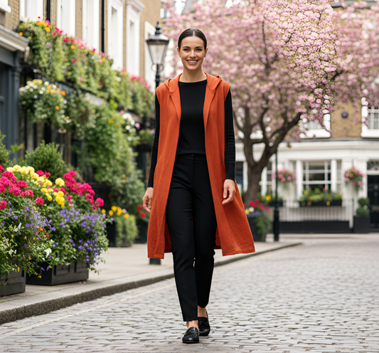 Rust Knit-Sleeveless Hooded Vest