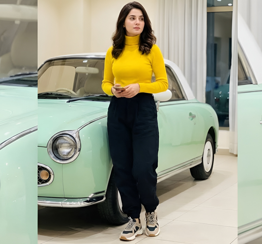 Mustard Yellow Ribbed Turtleneck Knit Sweater