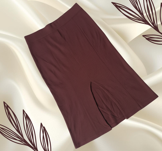 Brown Front-Slit Midi Skirt